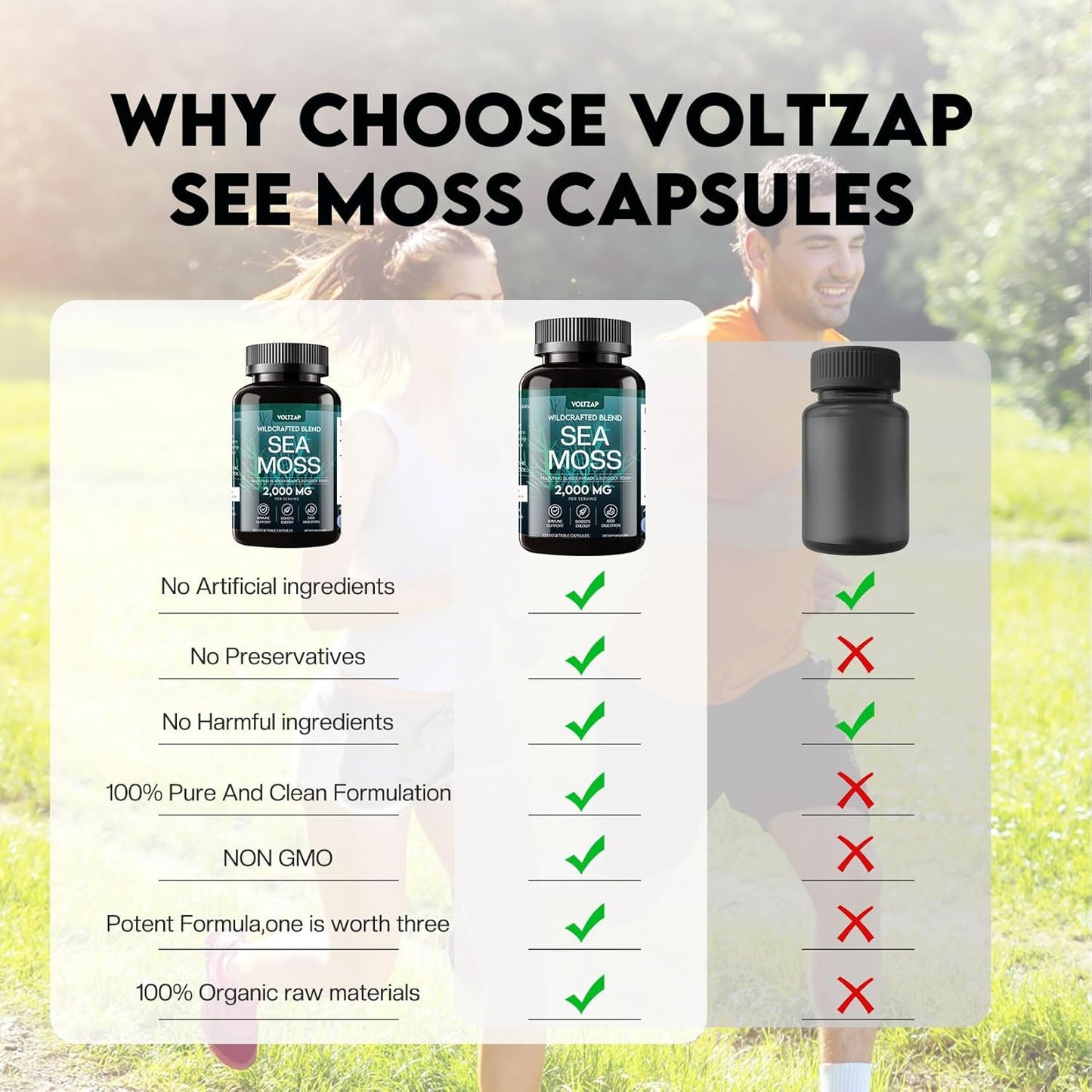 Organic Sea Moss Capsules 2000mg with Vitamin D3 K2 - Irish Sea Moss, Burdock Root, Bladderwrack, Muira Puama - 120 Capsules