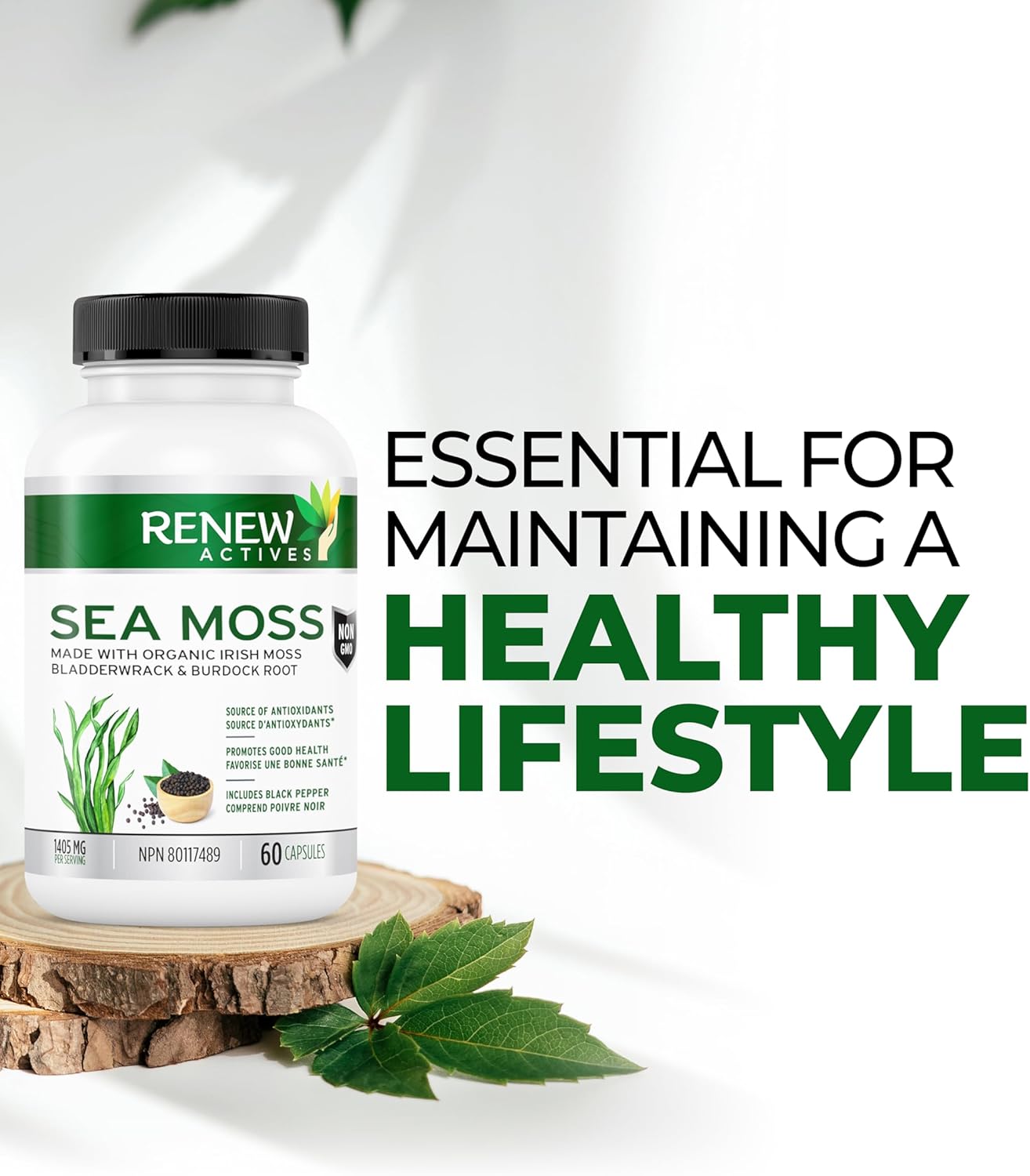 Organic Sea Moss Capsules with BioPerine for Superior Antioxidant Benefits - Premium Triple-Action Blend with Bladderwrack & Burdock Root - 60 Capsules
