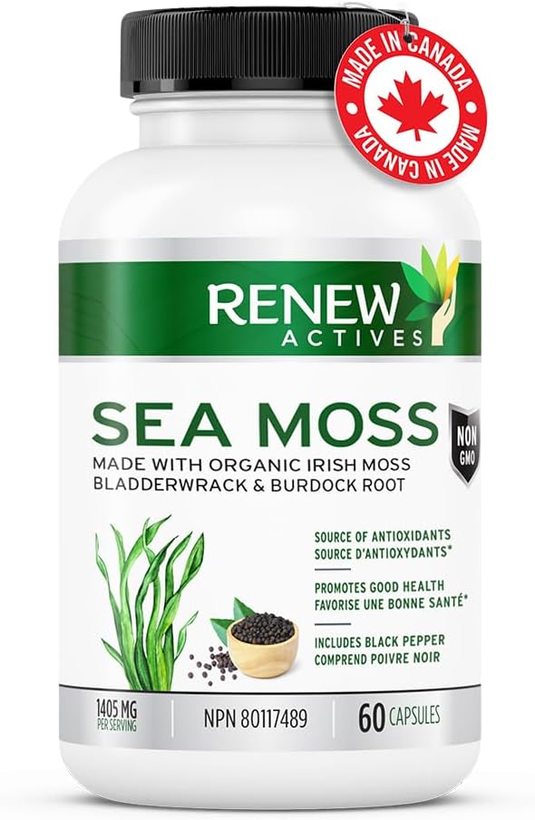 Organic Sea Moss Capsules with BioPerine for Superior Antioxidant Benefits - Premium Triple-Action Blend with Bladderwrack & Burdock Root - 60 Capsules