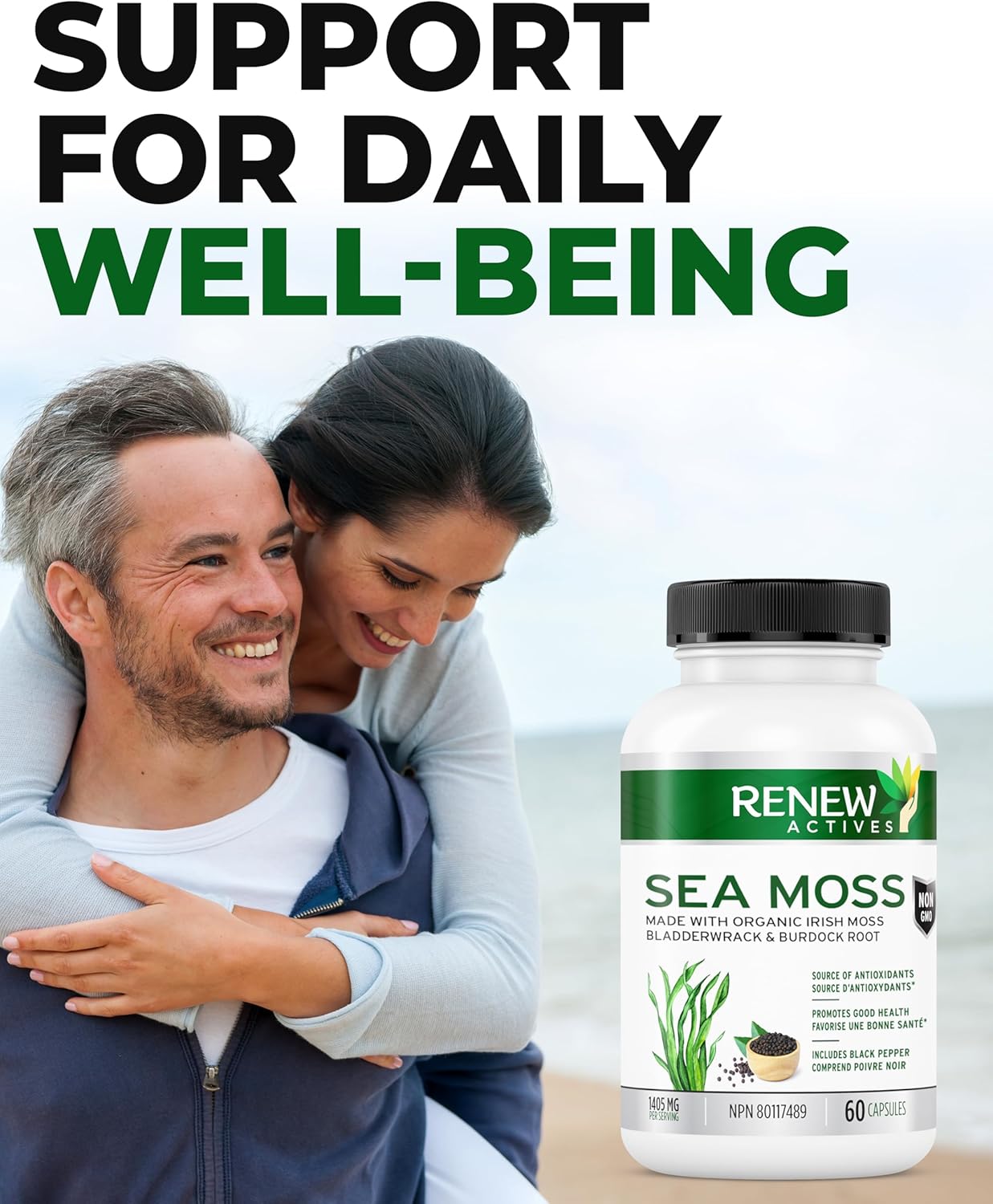 Organic Sea Moss Capsules with BioPerine for Superior Antioxidant Benefits - Premium Triple-Action Blend with Bladderwrack & Burdock Root - 60 Capsules