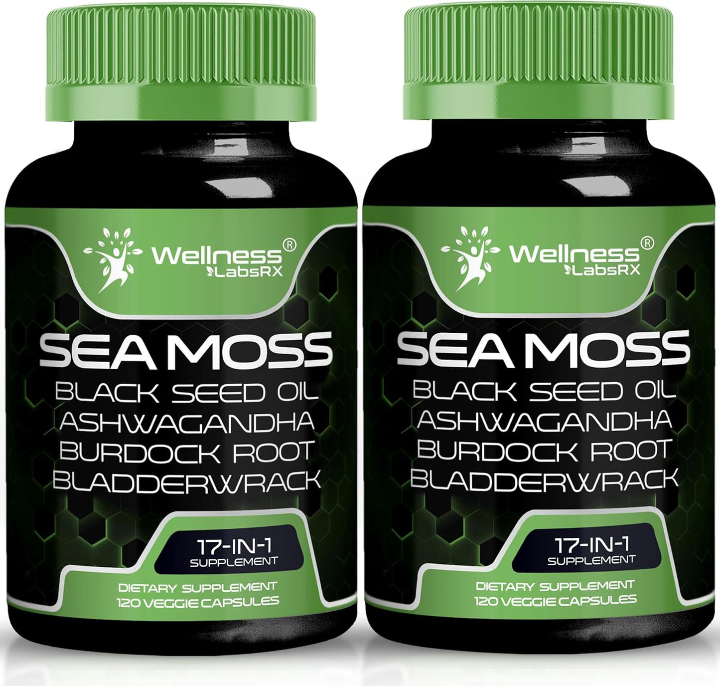 Organic Sea Moss Capsules with Black Seed Oil, Ashwagandha, and Burdock Root for Immune and Blood Pressure Support - 240 Count (2 Pack)