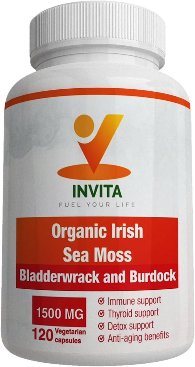 Organic Sea Moss Capsules with Bladderwrack & Burdock Root - 1500mg Superfood Supplement for Immune System, Detox, Joints, Gut Health - 120 Capsules