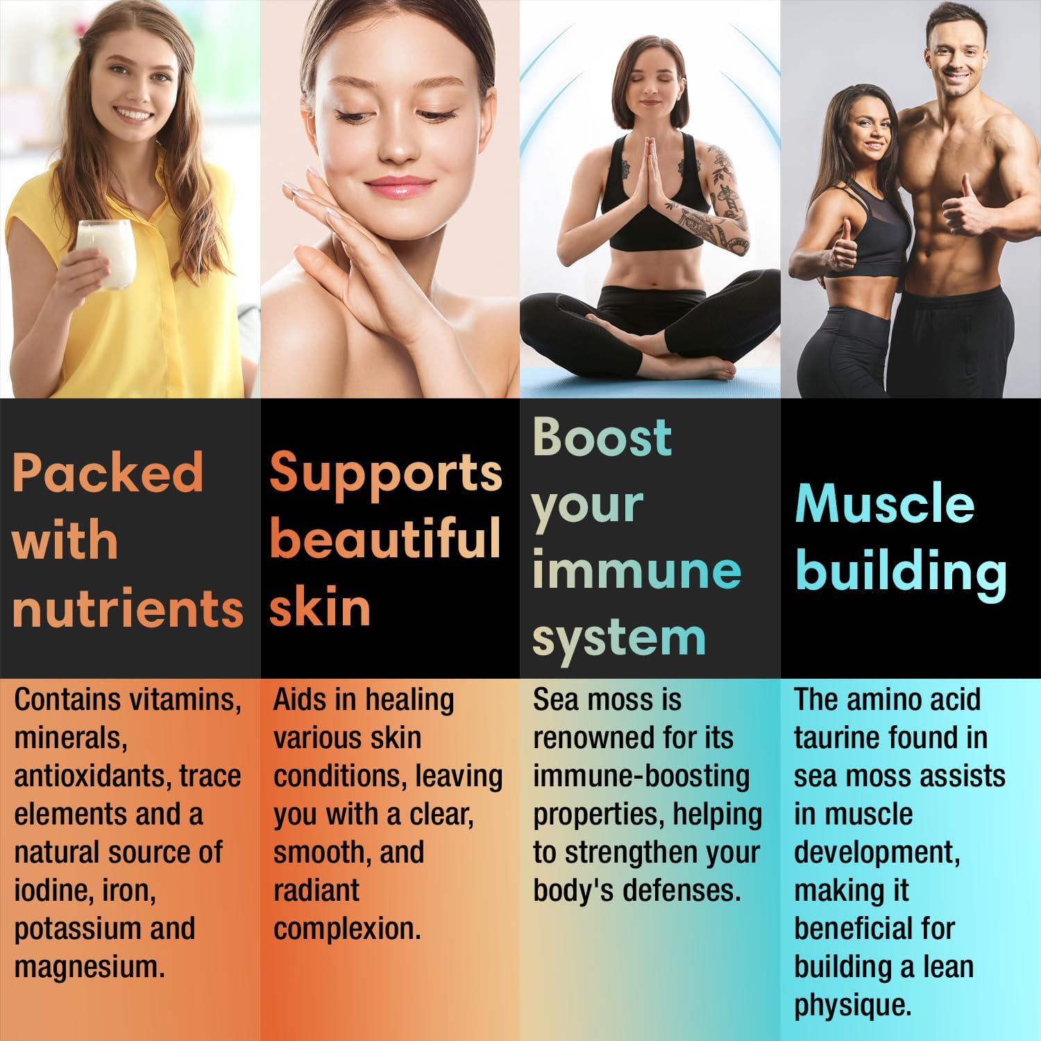 Organic Sea Moss Capsules with Bladderwrack & Burdock Root - 1500mg Superfood Supplement for Immune System, Detox, Joints, Gut Health - 120 Capsules