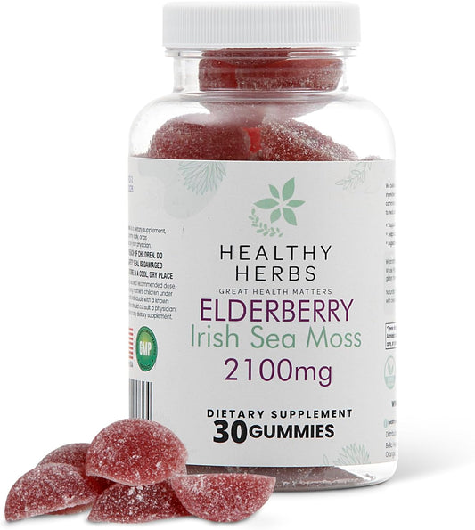 Organic Sea Moss & Elderberry Gummies - 2100mg Concentration - Apple-Extracted - 30 Count - Advanced Daily Formula