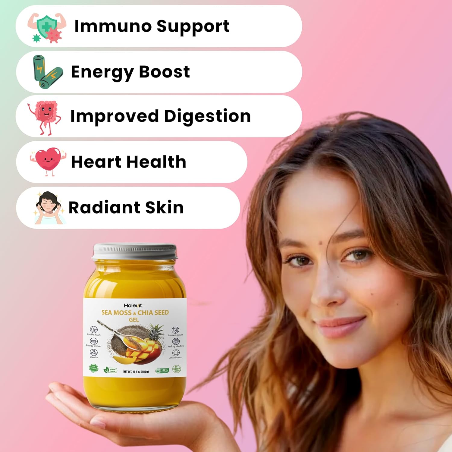 Organic Sea Moss Gel with Chia Seeds - Immune & Digestive Support, Vegan Superfood - Mango Pineapple Flavor - 16 oz - Made in USA