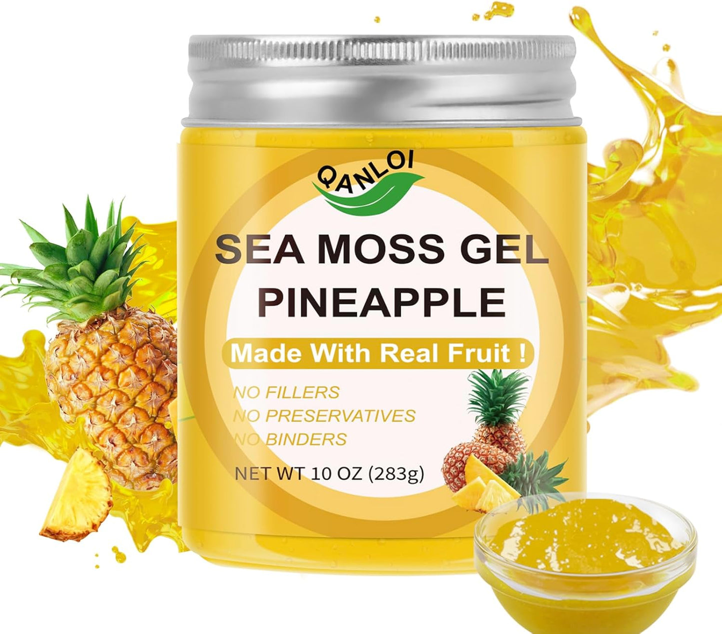 Organic Sea Moss Gel with Fresh Fruit (10oz) - Pineapple Flavor, Gluten-Free, Vegan, Non-GMO Superfood with Essential Vitamins & Minerals