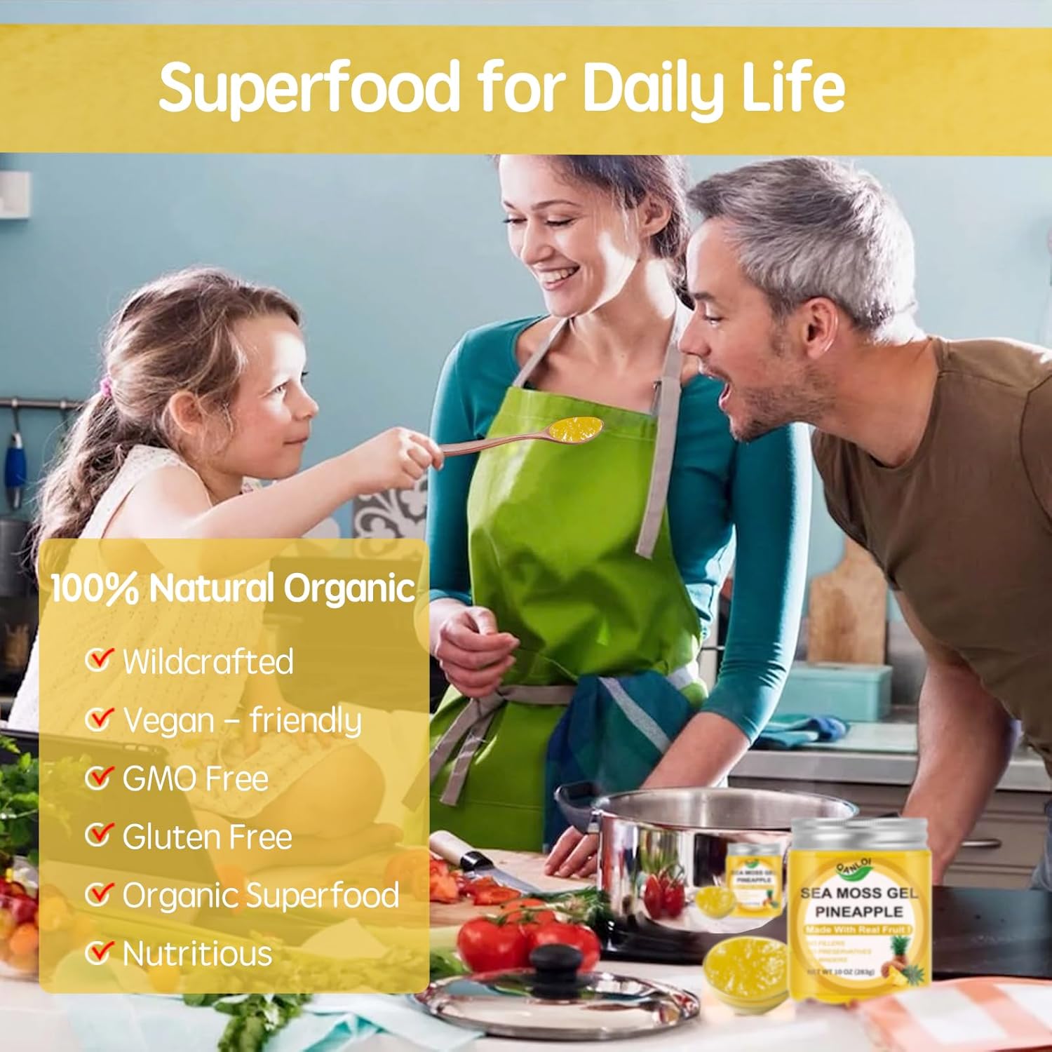 Organic Sea Moss Gel with Fresh Fruit (10oz) - Pineapple Flavor, Gluten-Free, Vegan, Non-GMO Superfood with Essential Vitamins & Minerals