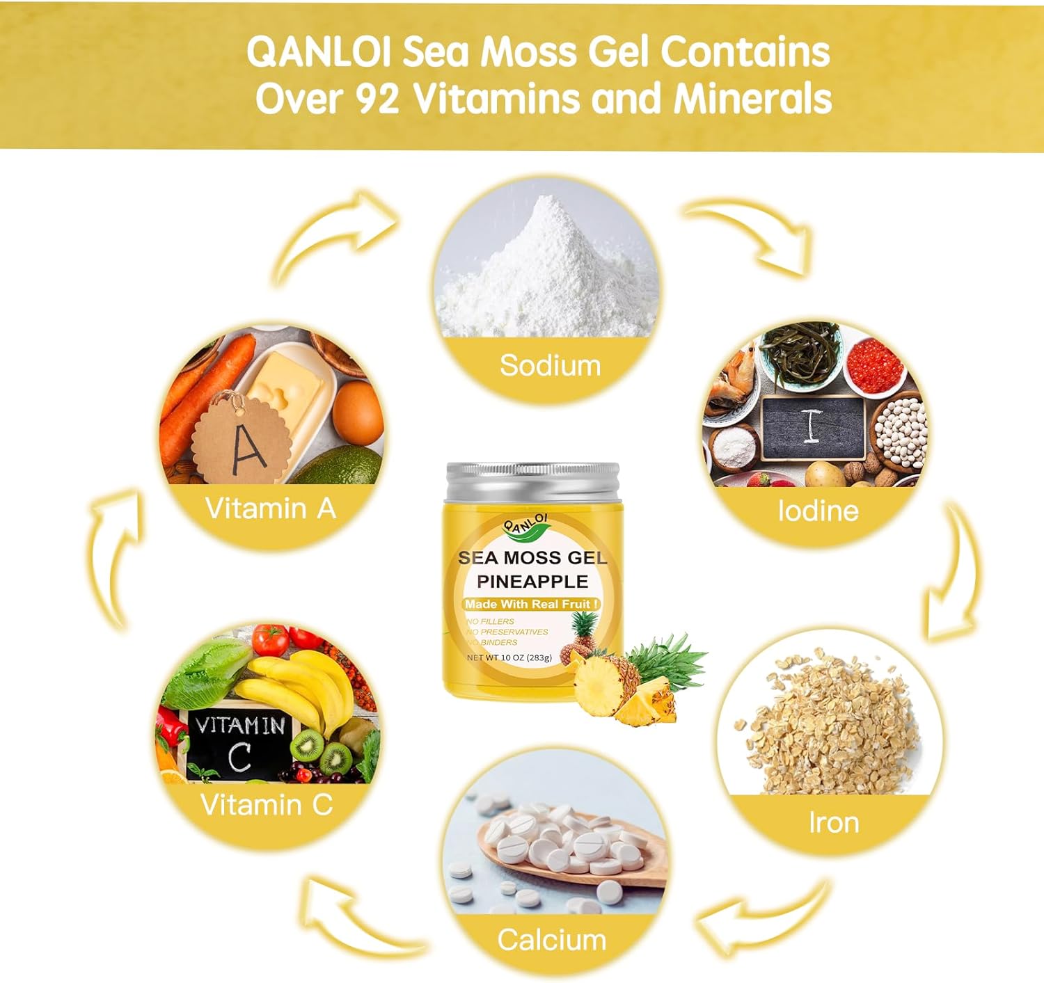 Organic Sea Moss Gel with Fresh Fruit (10oz) - Pineapple Flavor, Gluten-Free, Vegan, Non-GMO Superfood with Essential Vitamins & Minerals