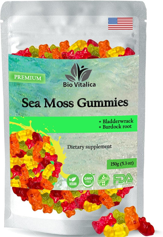 Organic Sea Moss Gummies with Bladderwrack & Burdock Root - Vegan Keto Superfood for Immune Boost (2 Packs) - BoostGo Australia