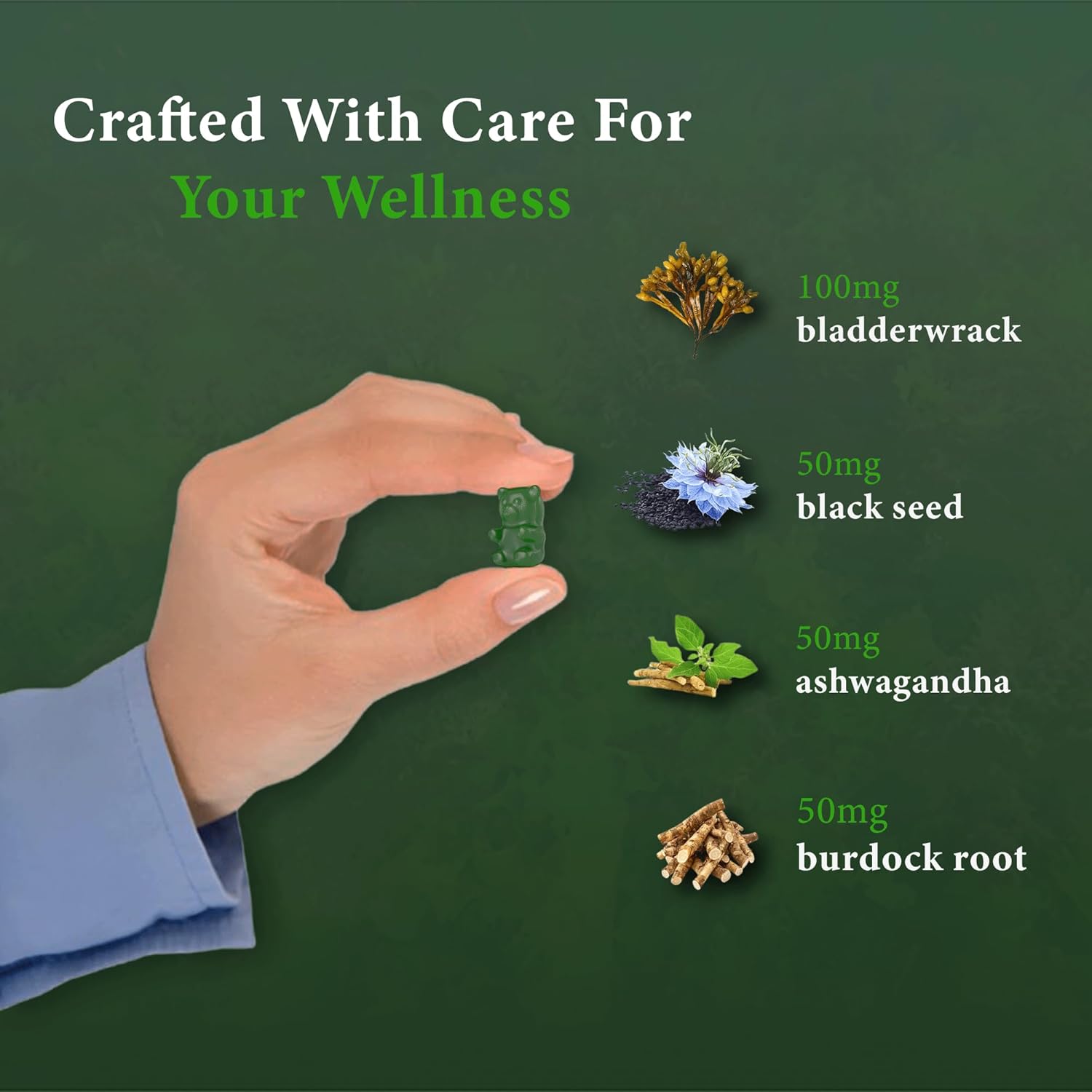 Organic Sea Moss Gummies with Bladderwrack, Burdock Root, Black Seed & Ashwagandha - Lemon Flavor | 1500mg Serving - 60 Gummies