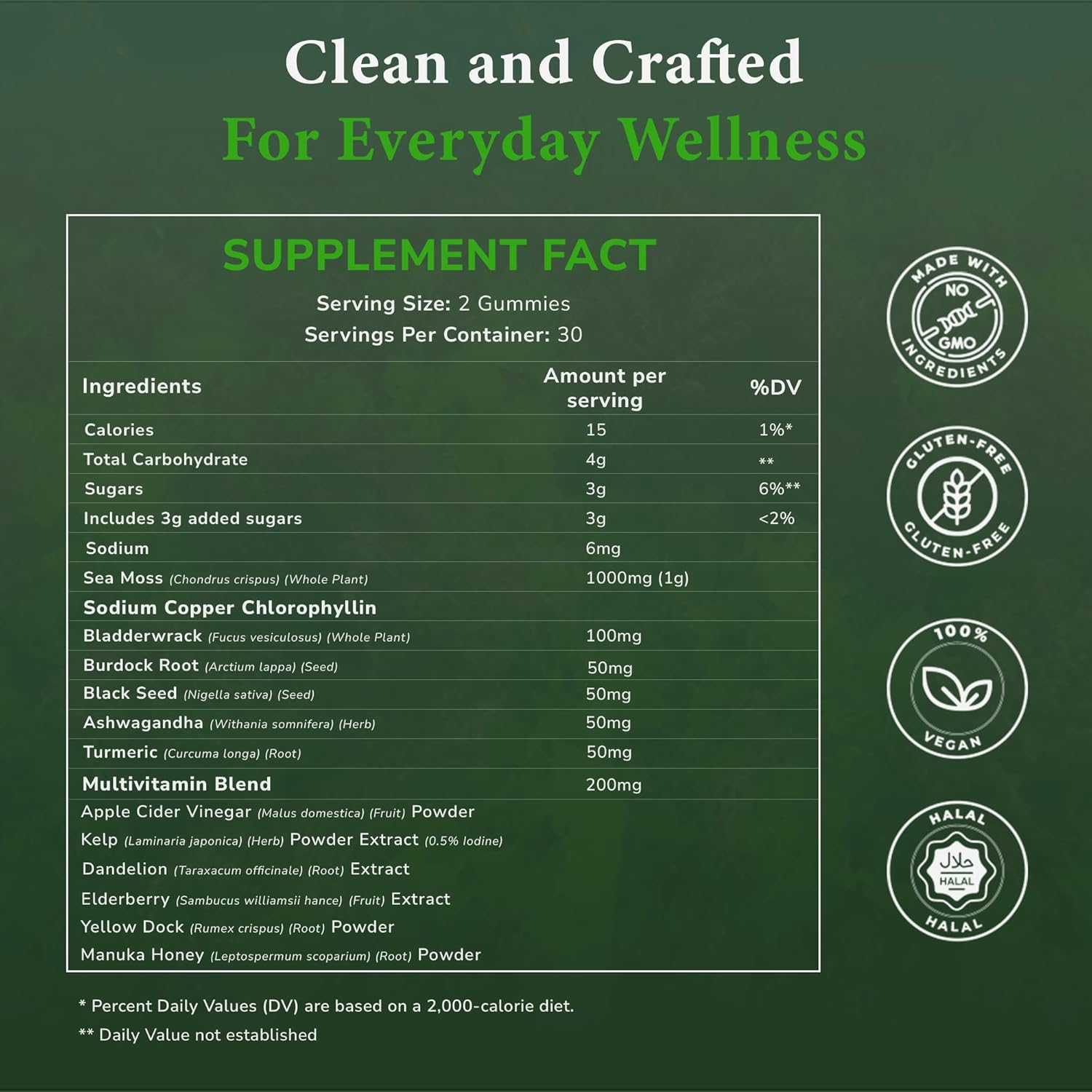 Organic Sea Moss Gummies with Bladderwrack, Burdock Root, Black Seed & Ashwagandha - Lemon Flavor | 1500mg Serving - 60 Gummies