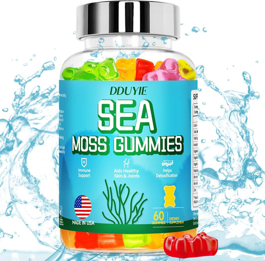 Organic Sea Moss Gummies with Bladderwrack for Immune Support - Vegan 60 Count - Thyroid Health - Vitamin C & D - Adults