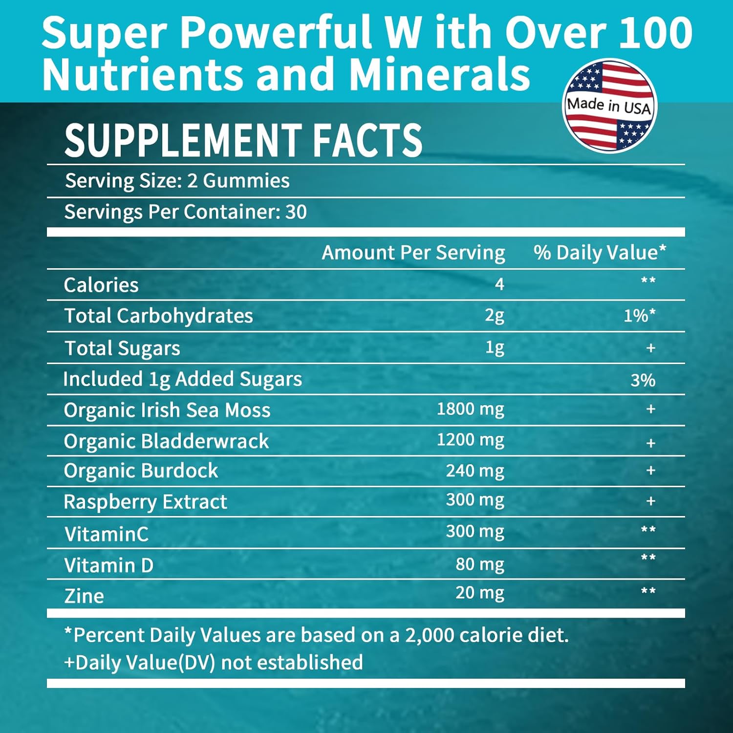 Organic Sea Moss Gummies with Bladderwrack for Immune Support - Vegan 60 Count - Thyroid Health - Vitamin C & D - Adults