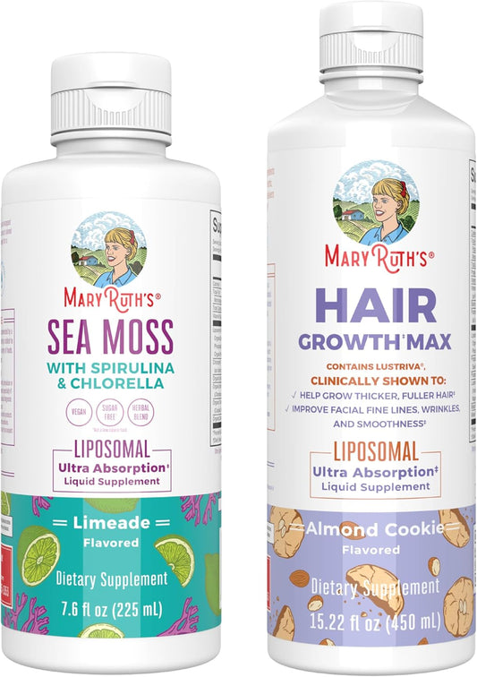Organic Sea Moss Liposomal Limeade & Almond Cookie Hair Growth MAX - Clean Label Project Verified Vitamins for Energy, Immunity, & Beauty - Vegan, Gluten-Free, Non-GMO