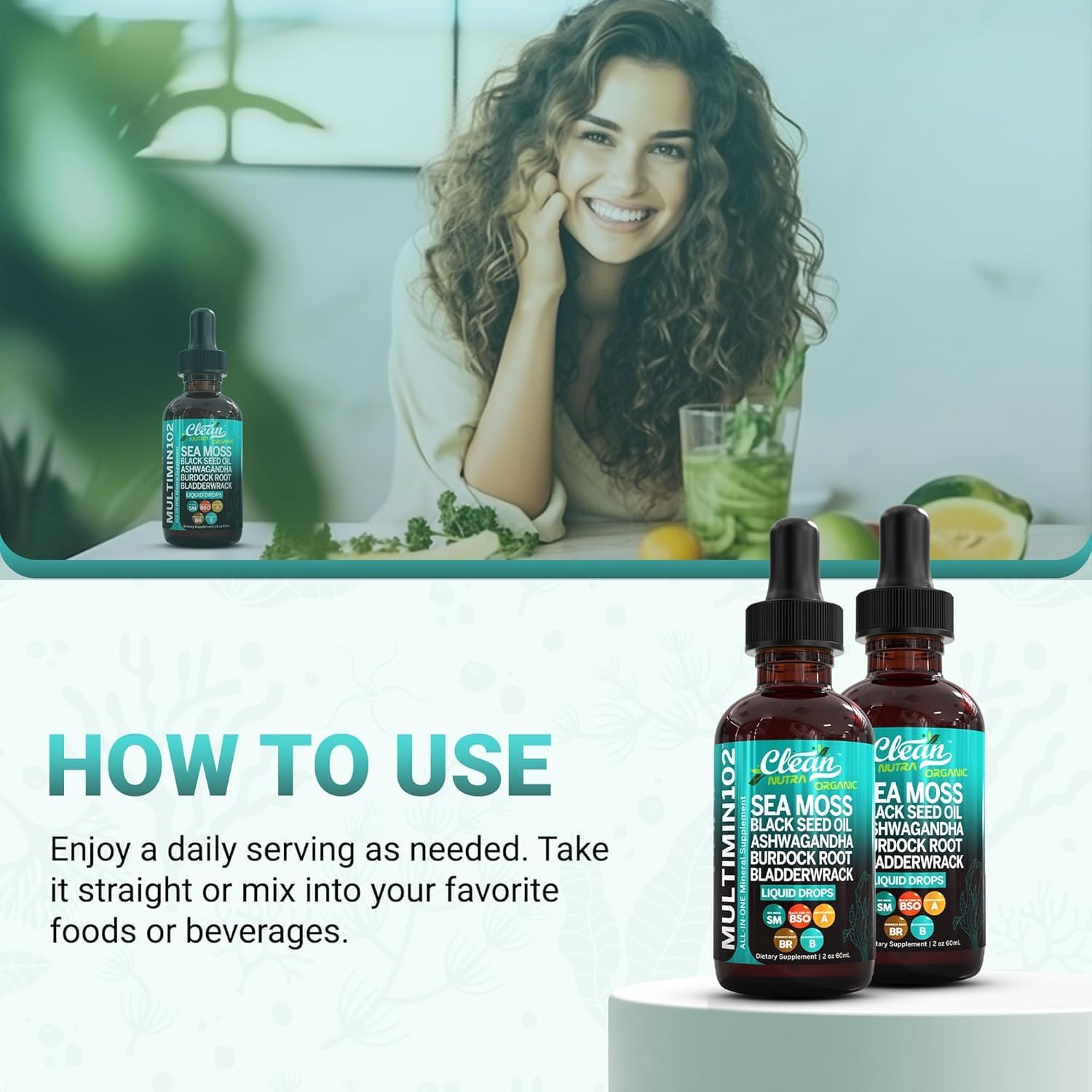 Organic Sea Moss Liquid Drops Supplement with Black Seed Oil, Ashwagandha, Burdock Root, and Bladderwrack - Multimineral Vegan Formula for Gut Health, Skin, and Immune Support