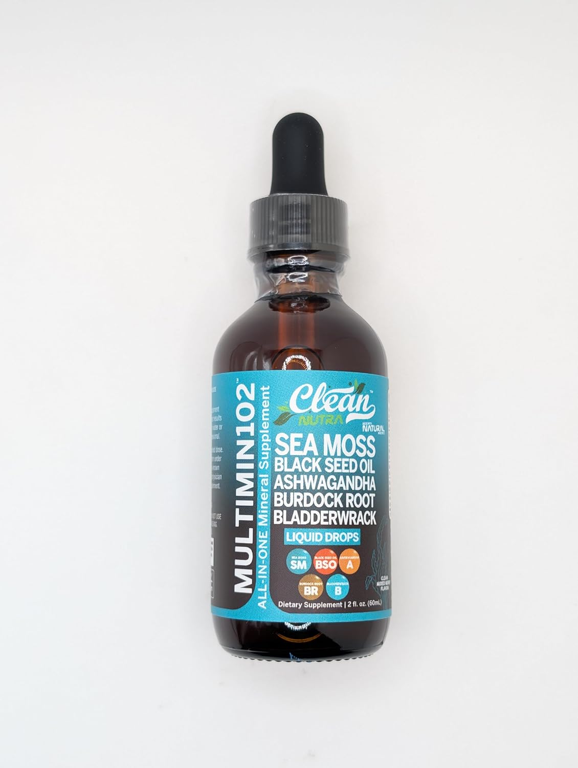 Organic Sea Moss Liquid Drops Supplement with Black Seed Oil, Ashwagandha, Burdock Root, and Bladderwrack - Multimineral Vegan Formula for Gut Health, Skin, and Immune Support