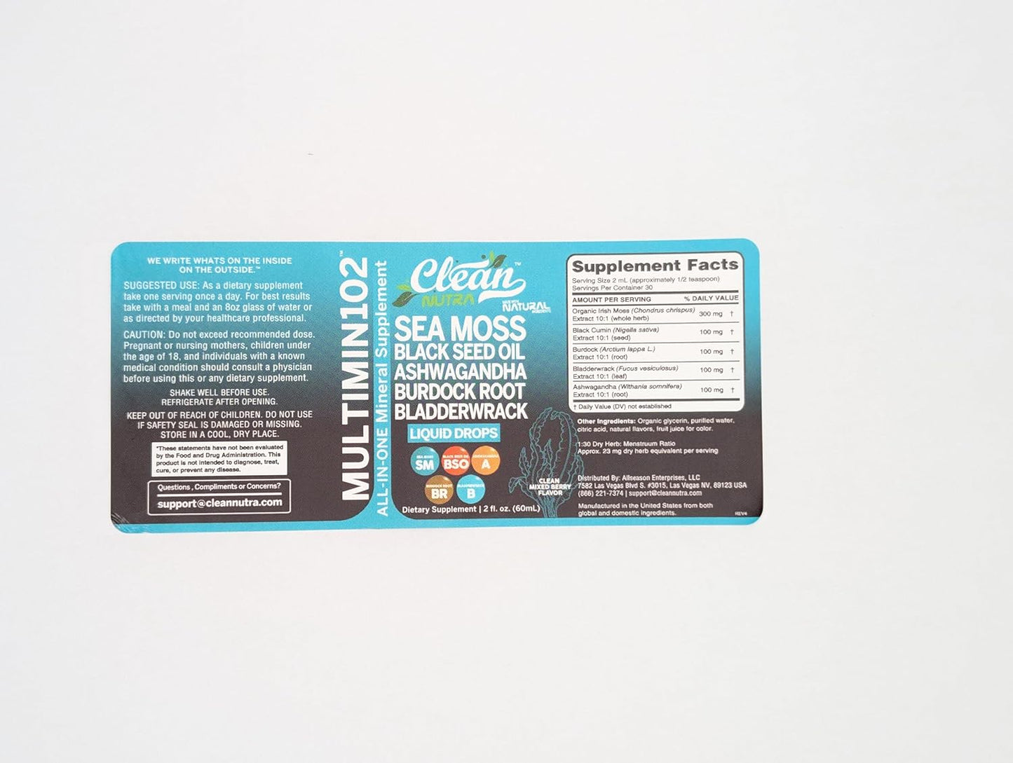 Organic Sea Moss Liquid Drops Supplement with Black Seed Oil, Ashwagandha, Burdock Root, and Bladderwrack - Multimineral Vegan Formula for Gut Health, Skin, and Immune Support