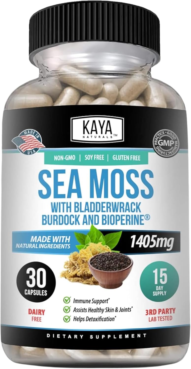 Organic Sea Moss Mobility Supplement with Burdock Root and Bladderwrack - Immune Boosting Health Formula for Men and Women, 30 Capsules