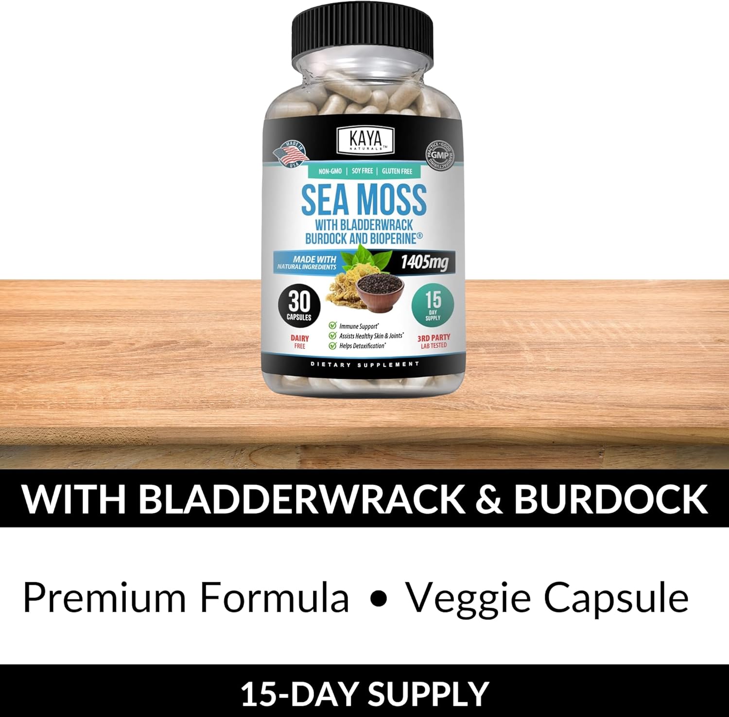 Organic Sea Moss Mobility Supplement with Burdock Root and Bladderwrack - Immune Boosting Health Formula for Men and Women, 30 Capsules