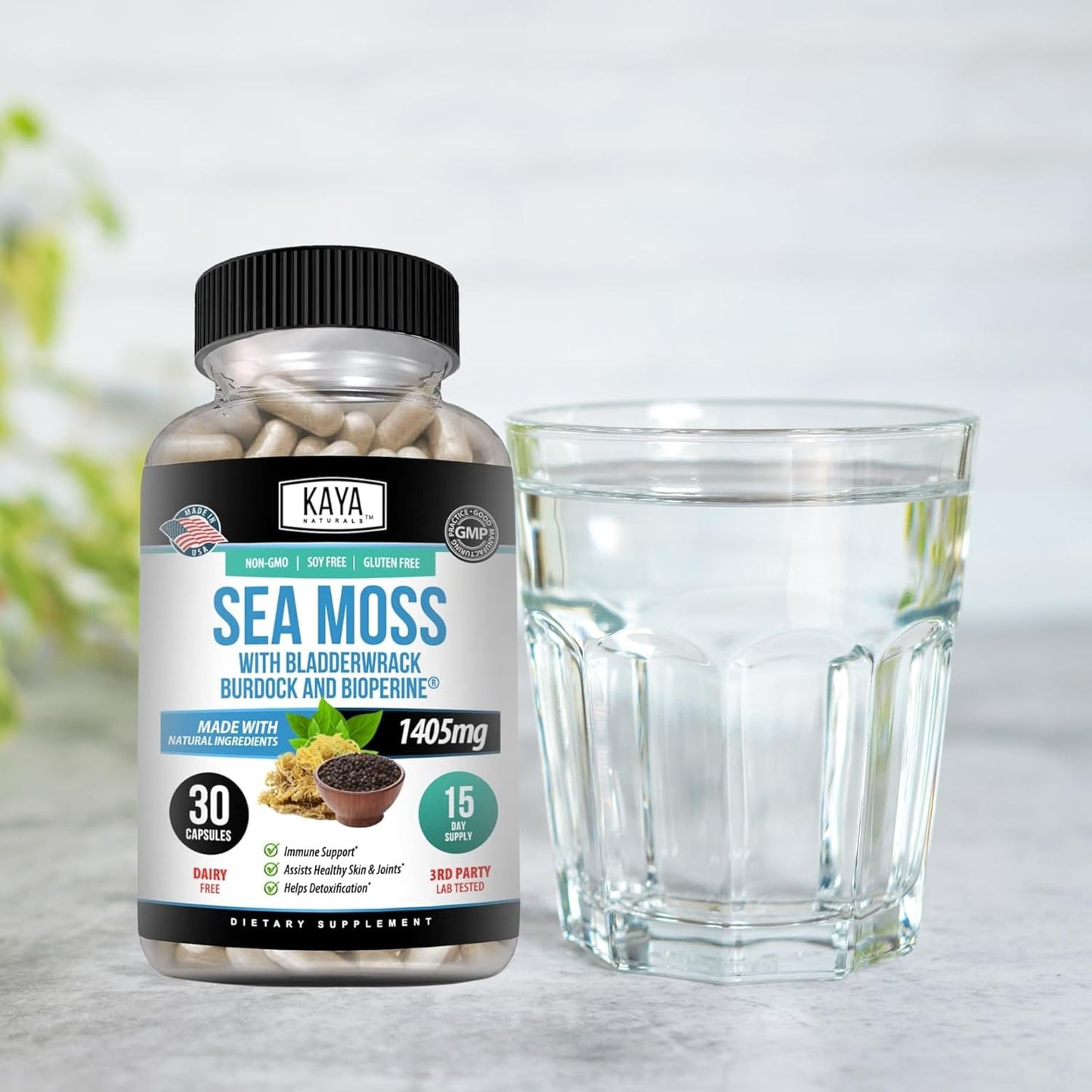 Organic Sea Moss Mobility Supplement with Burdock Root and Bladderwrack - Immune Boosting Health Formula for Men and Women, 30 Capsules