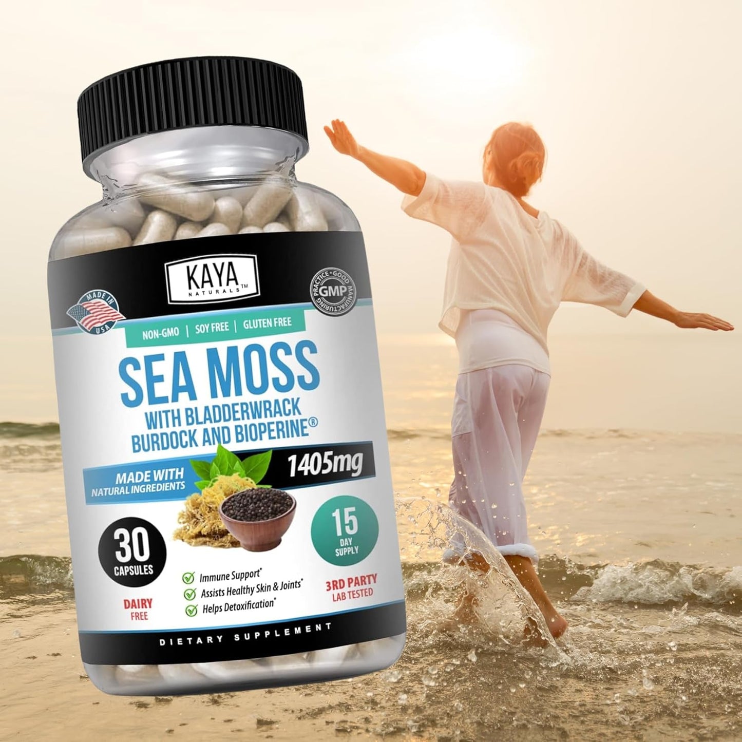 Organic Sea Moss Mobility Supplement with Burdock Root and Bladderwrack - Immune Boosting Health Formula for Men and Women, 30 Capsules