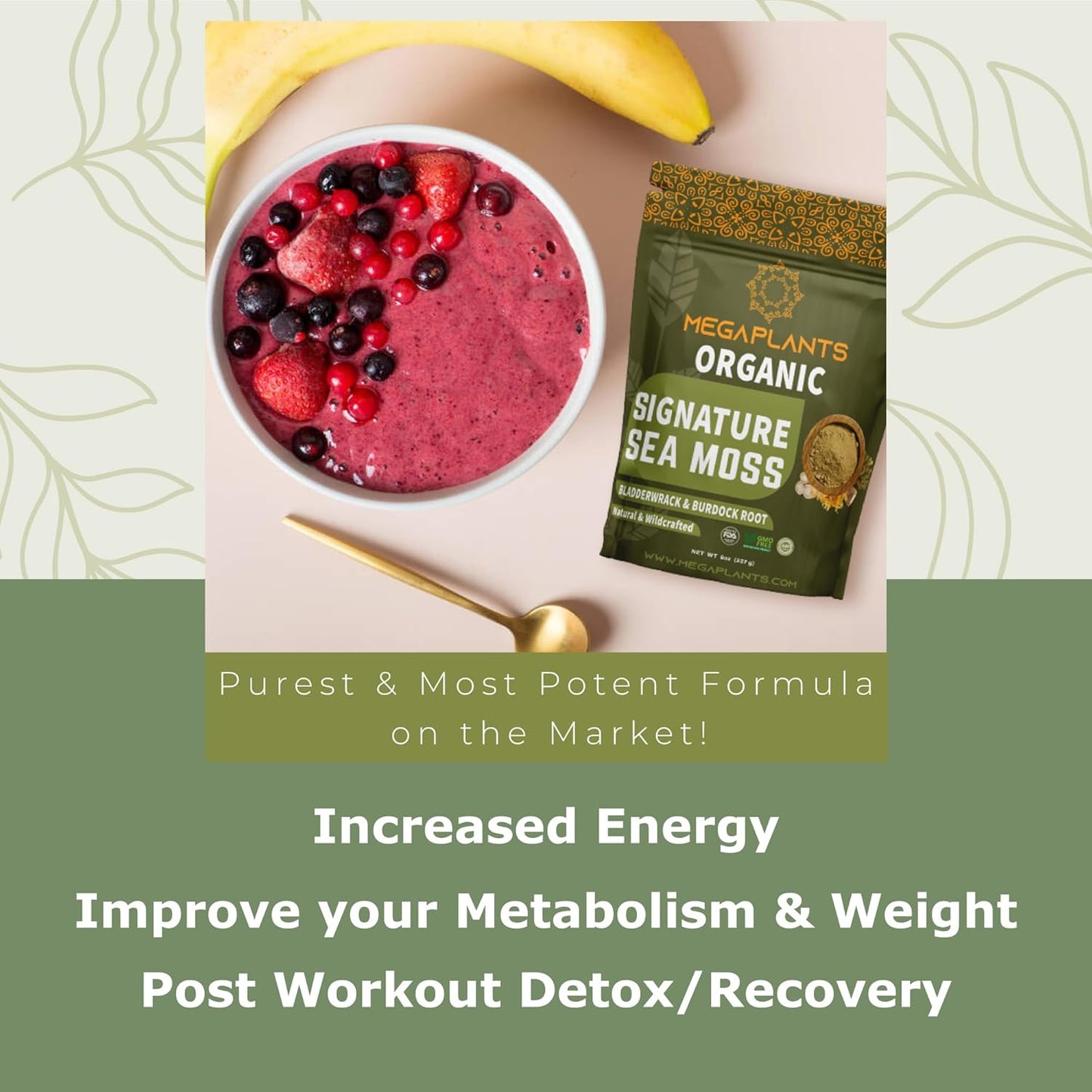 Organic Sea Moss Powder with Bladderwrack and Burdock Root - 70 Servings | 102 Mineral | Supports Healthy Skin, Hair, Nails, and Joints | Keto-Friendly Detox