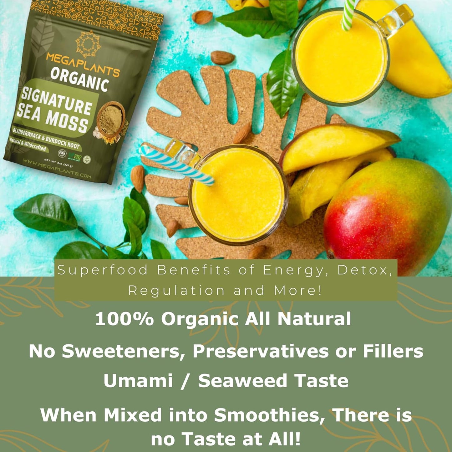 Organic Sea Moss Powder with Bladderwrack and Burdock Root - 70 Servings | 102 Mineral | Supports Healthy Skin, Hair, Nails, and Joints | Keto-Friendly Detox