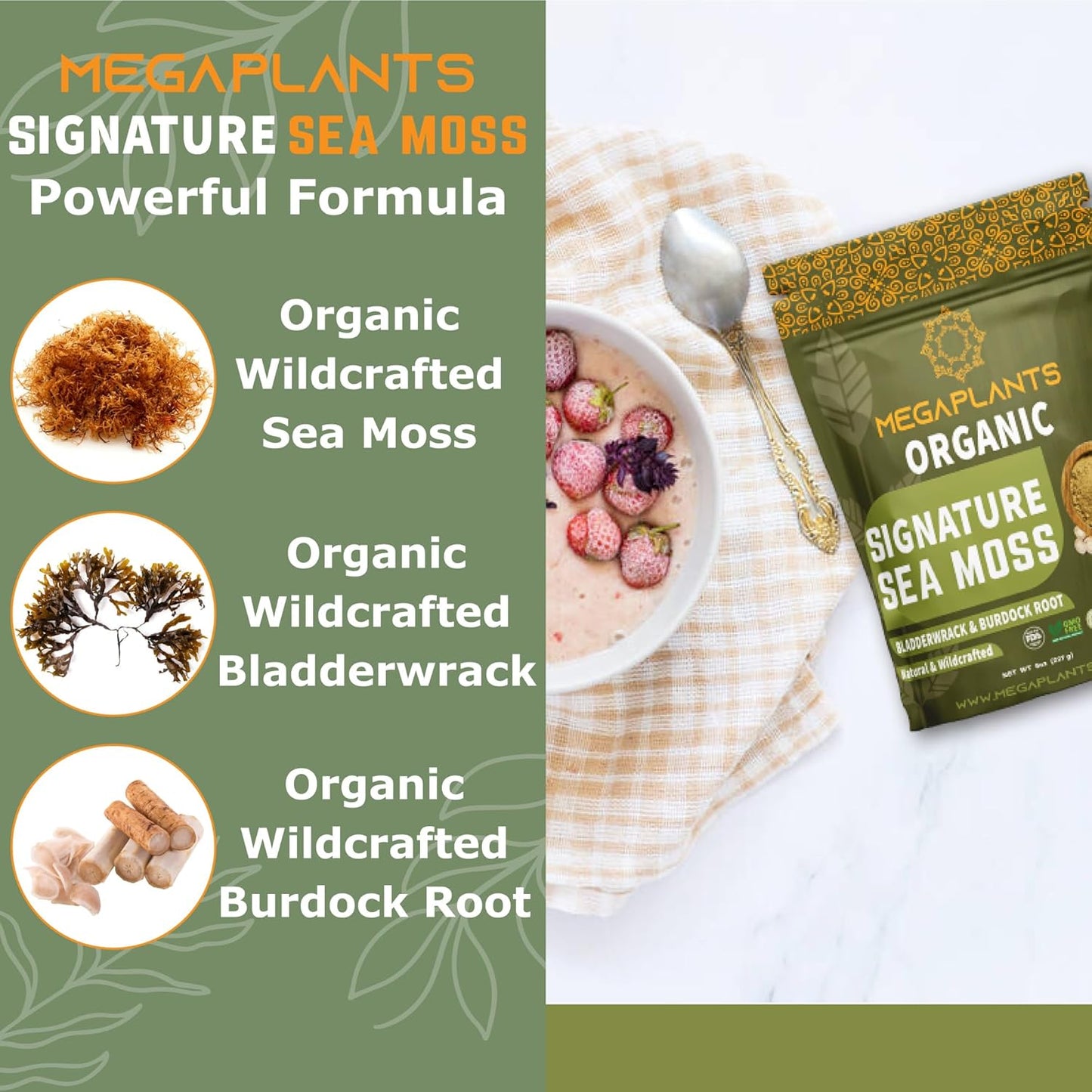 Organic Sea Moss Powder with Bladderwrack and Burdock Root - 70 Servings | 102 Mineral | Supports Healthy Skin, Hair, Nails, and Joints | Keto-Friendly Detox