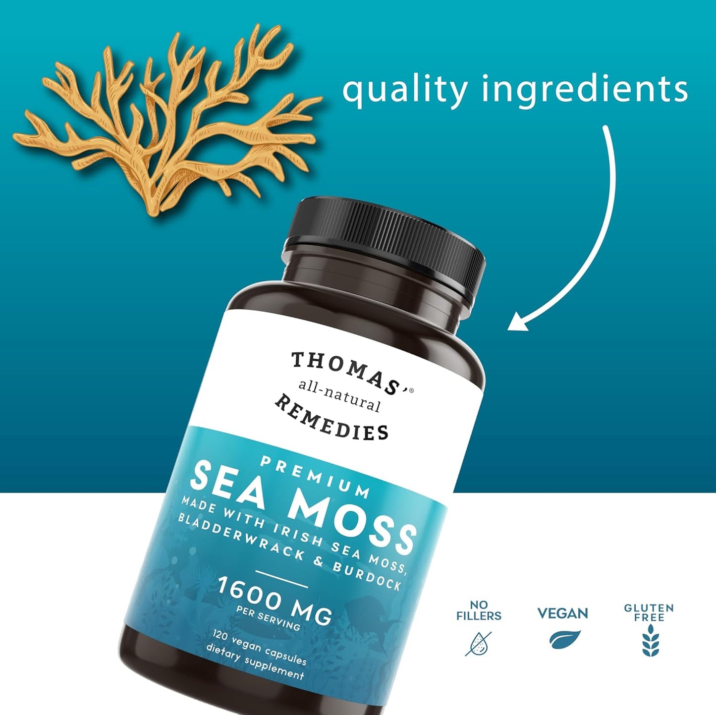 Organic Sea Moss with Burdock and Bladderwrack Capsules - Immune & Digestive Health Support, Keto Detox, Energy & Joint Support - 120 Count