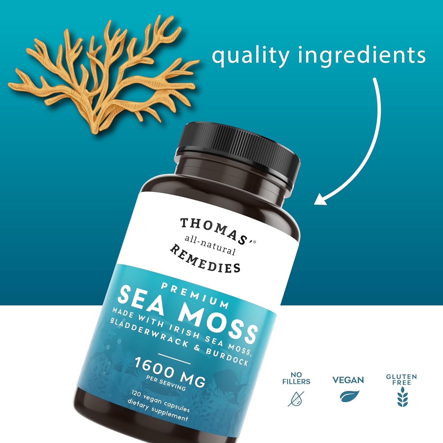 Organic Sea Moss with Burdock and Bladderwrack Capsules - Immune & Digestive Health Support, Keto Detox, Energy & Joint Support - 120 Count