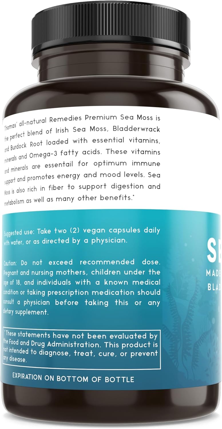 Organic Sea Moss with Burdock and Bladderwrack Capsules - Immune & Digestive Health Support, Keto Detox, Energy & Joint Support - 120 Count