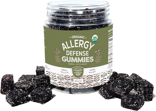 Organic Seattle Elderberry Allergy Defense Gummies - Gluten-Free & Gelatin-Free Herbal Supplement for Allergies - Made in USA - 7oz