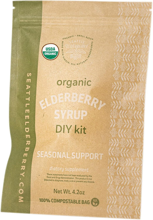 Organic Seattle Elderberry Allergy Support Syrup DIY Kit - Gluten-Free Herbal Supplement with Potent Benefits - 4oz
