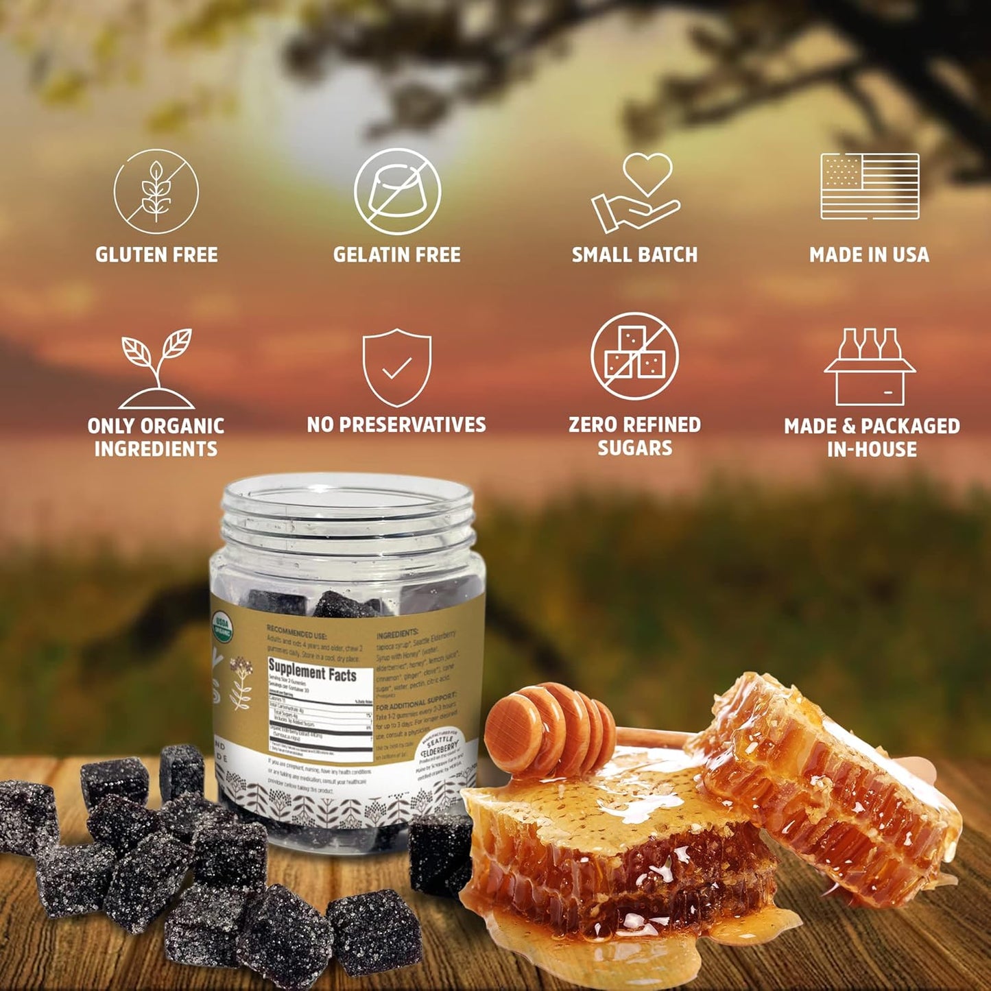 Organic Seattle Elderberry Gummies - Gluten-Free Immune Support Supplement - Made in USA - 7oz
