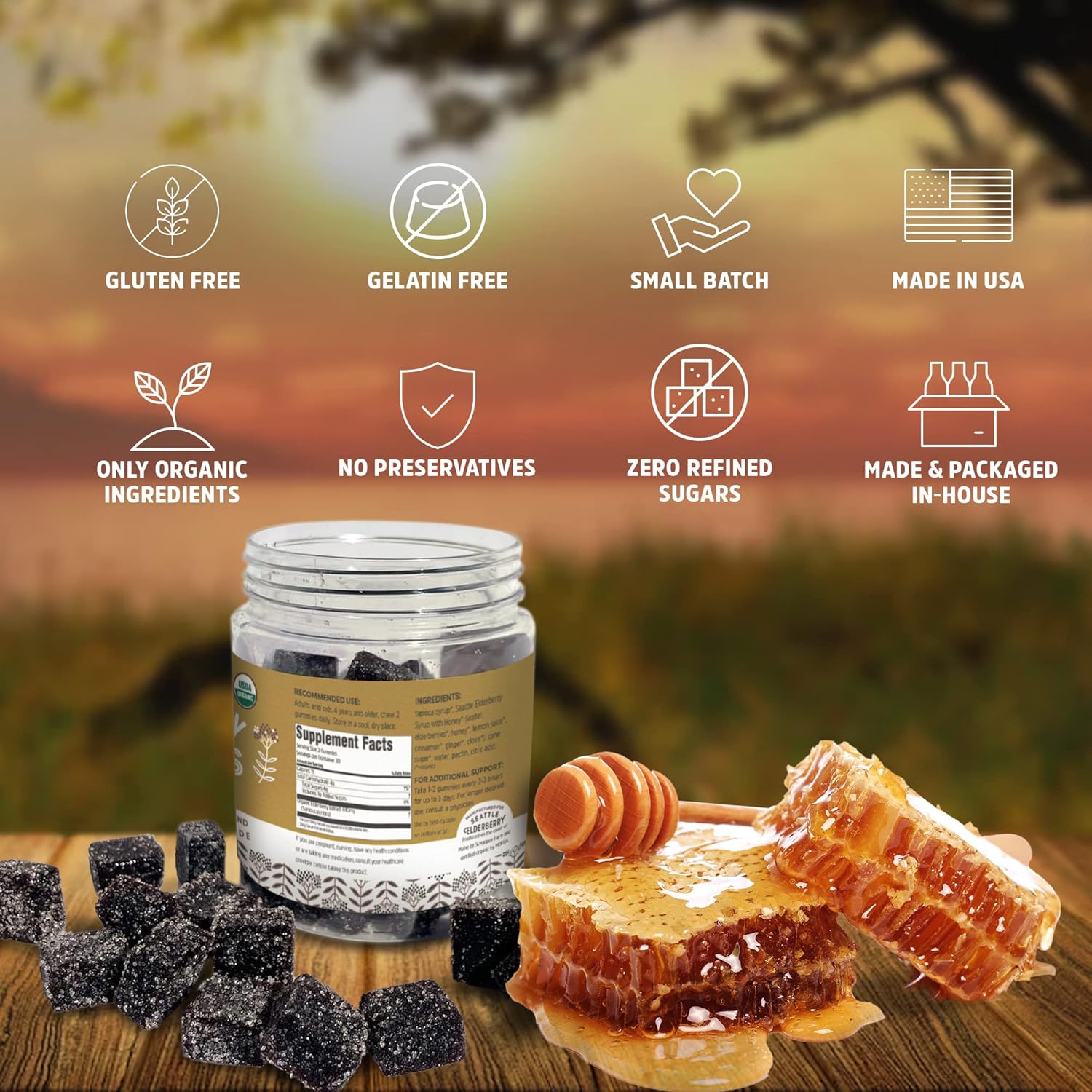 Organic Seattle Elderberry Gummies - Gluten-Free Immune Support Supplement - Made in USA - 7oz