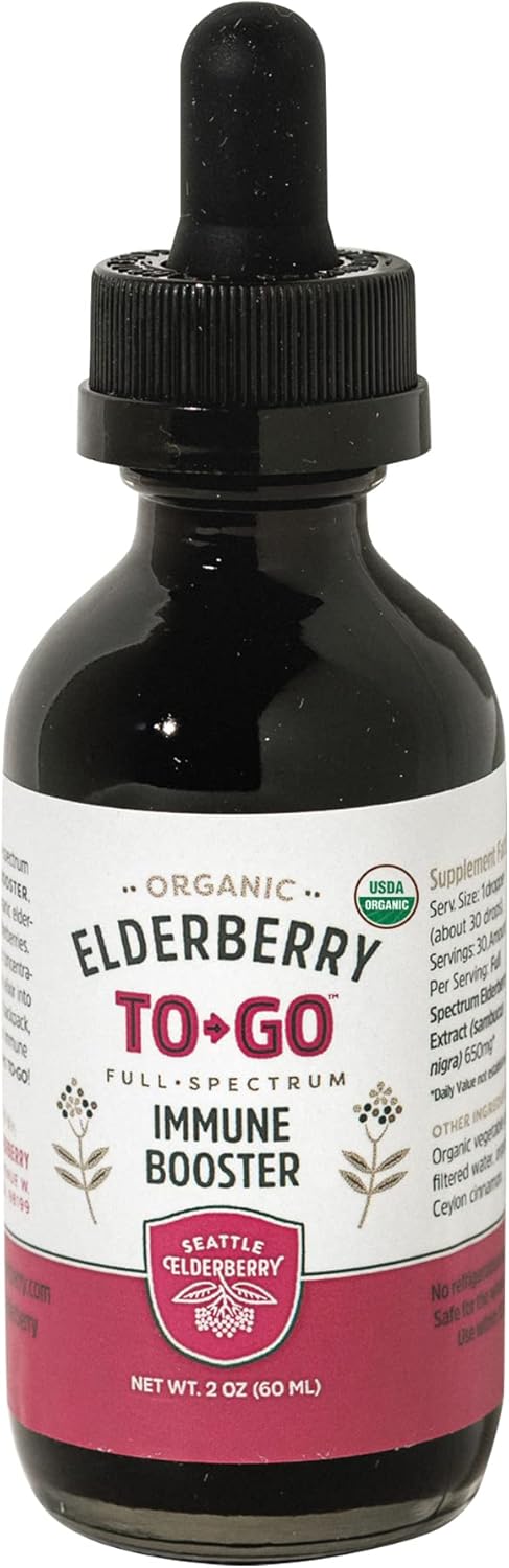 Organic Seattle Elderberry Immune Booster Tincture - Vegan & Gluten-Free Herbal Supplement - Small Batch Made in USA - 2oz