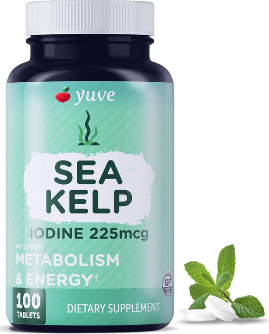 Organic Seaweed Iodine Supplements for Women - 225mg, Natural Thyroid Support for Energy & Metabolism - Plant-Based, Non-GMO Tablets