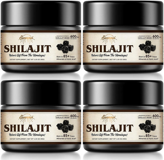 Organic Sennasi Shilajit Resin 600mg - 85+ Trace Minerals & Fulvic Acid for Energy & Immune Support - 30g (4 Pack)