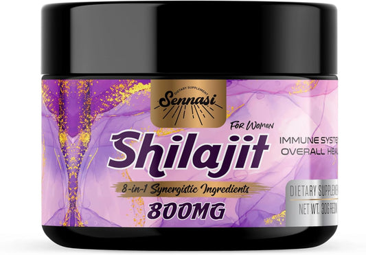 Organic Sennasi Shilajit Resin 800mg - Maximum Potency Gold Grade Supplement with 8-in-1 Natural Blend & 85+ Trace Minerals for Women's Energy & Immunity - 30g