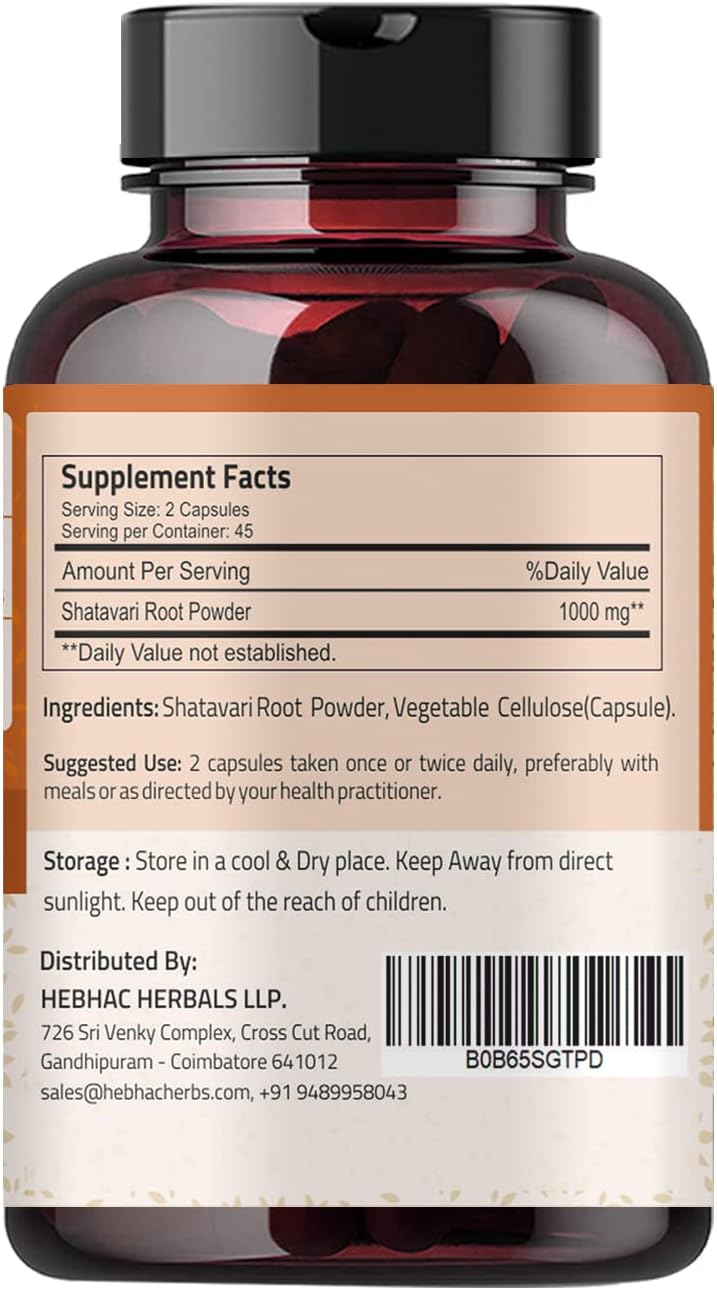 Organic Shatavari Capsules 1000mg - Ayurvedic Lactation Supplement for Women - 90 Capsules