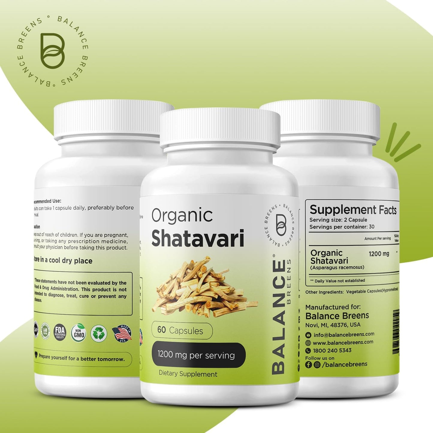 Organic Shatavari Capsules 1200mg - Lactation Support & Hormonal Balance for Women