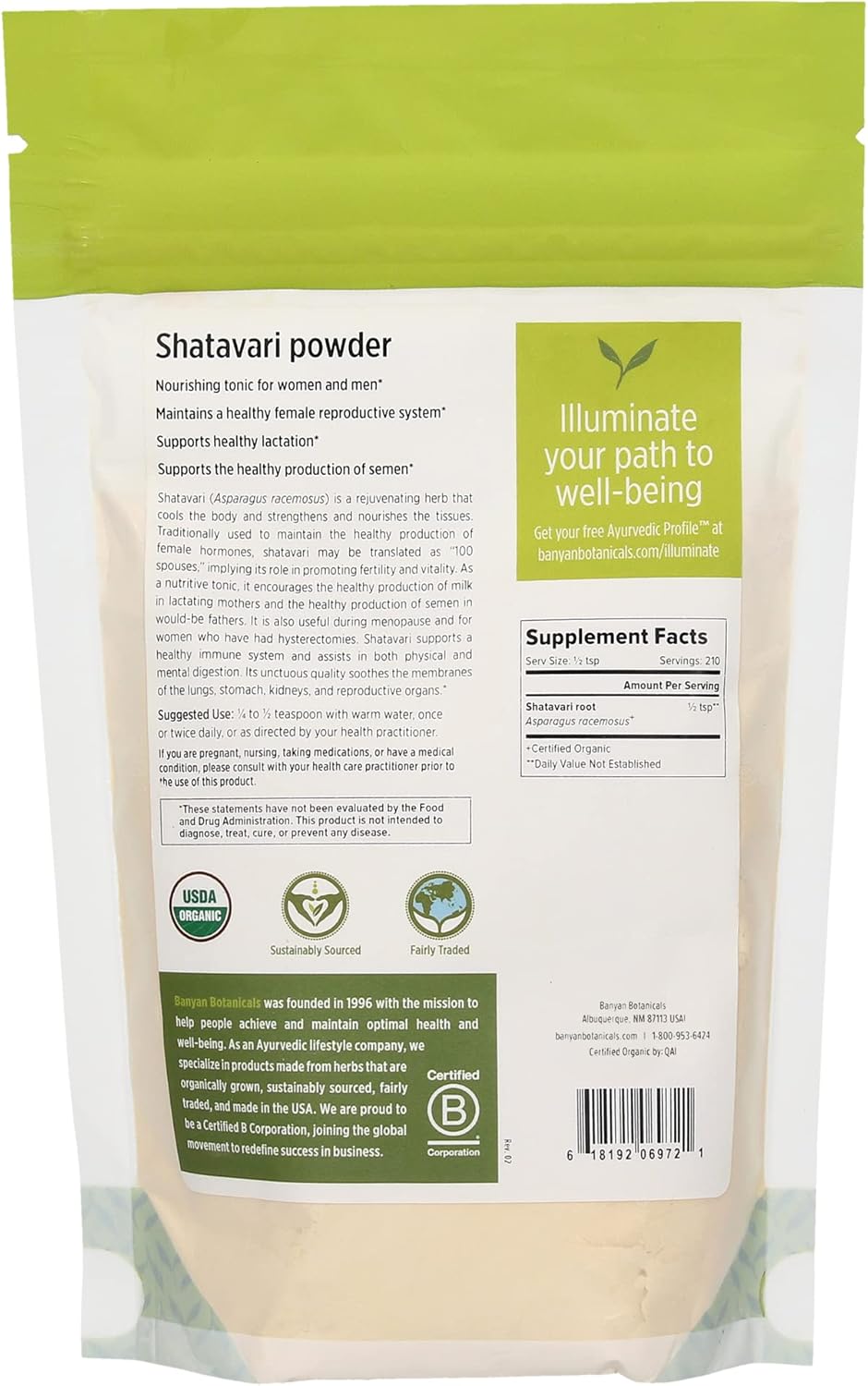 Organic Shatavari Powder - Ayurvedic Herb for Female Hormones, Energy & Vitality - 1/2lb - Non-GMO Vegan Formula