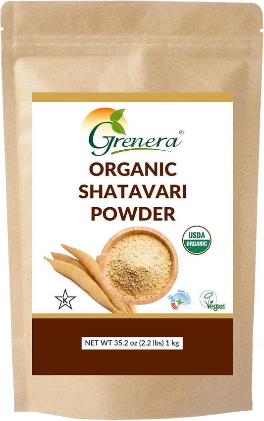 Organic Shatavari Powder 2.2 lbs (1 kg) - USDA Certified Rejuvenate Herb from Grenera