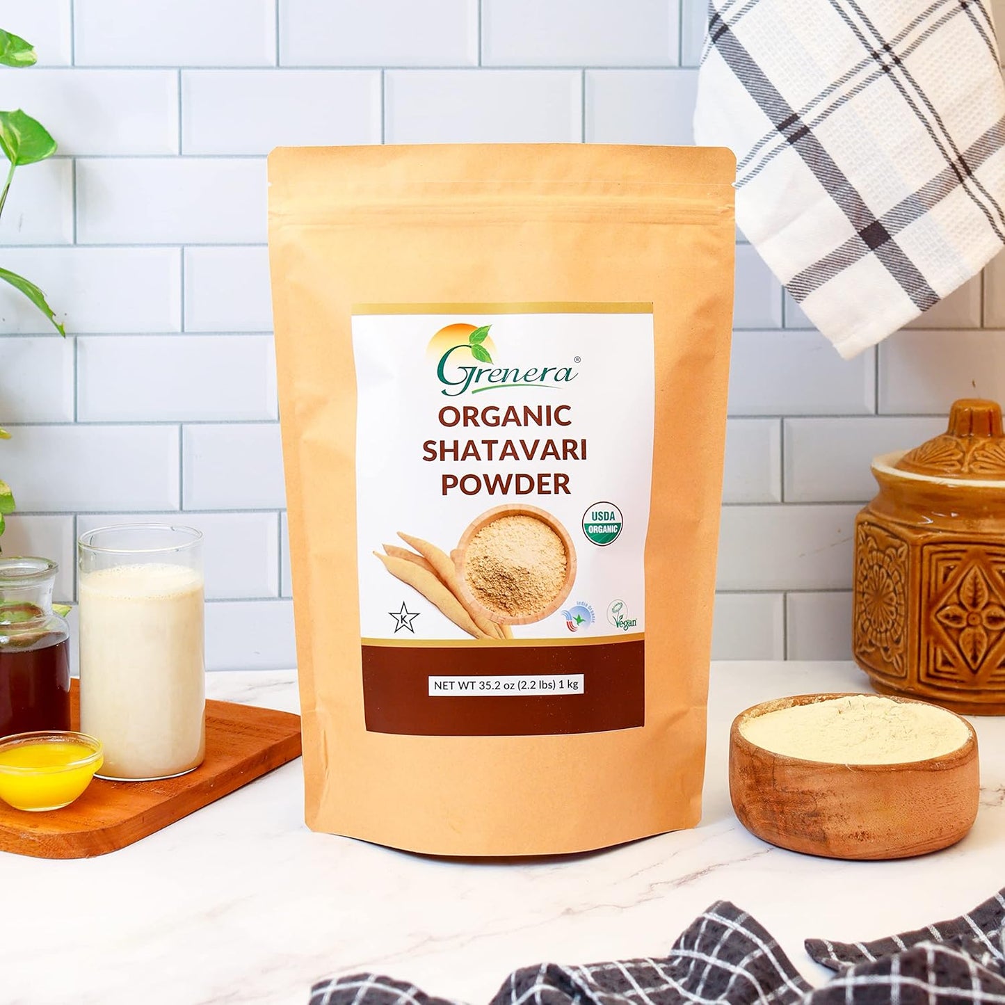 Organic Shatavari Powder 2.2 lbs (1 kg) - USDA Certified Rejuvenate Herb from Grenera