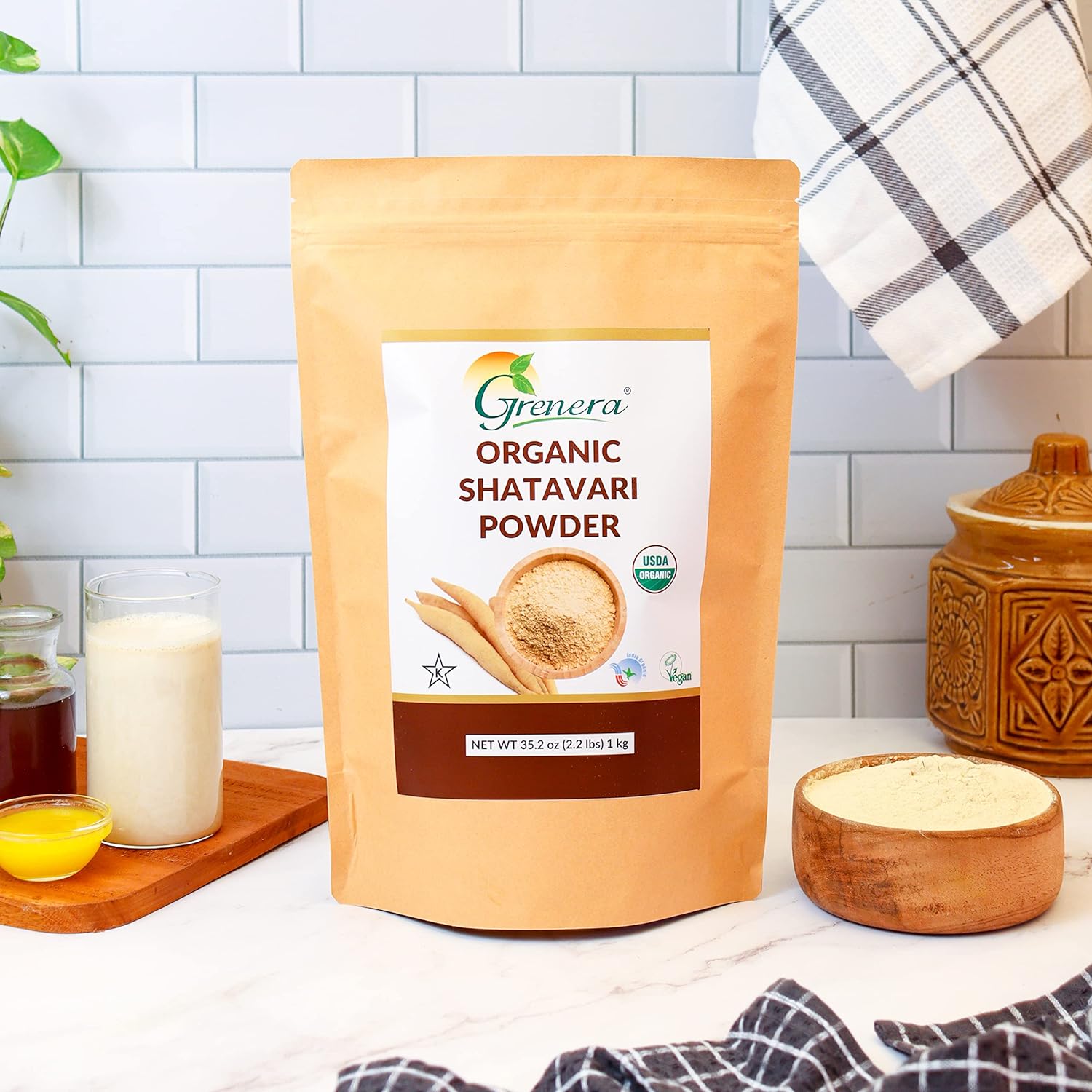 Organic Shatavari Powder 2.2 lbs (1 kg) - USDA Certified Rejuvenate Herb from Grenera