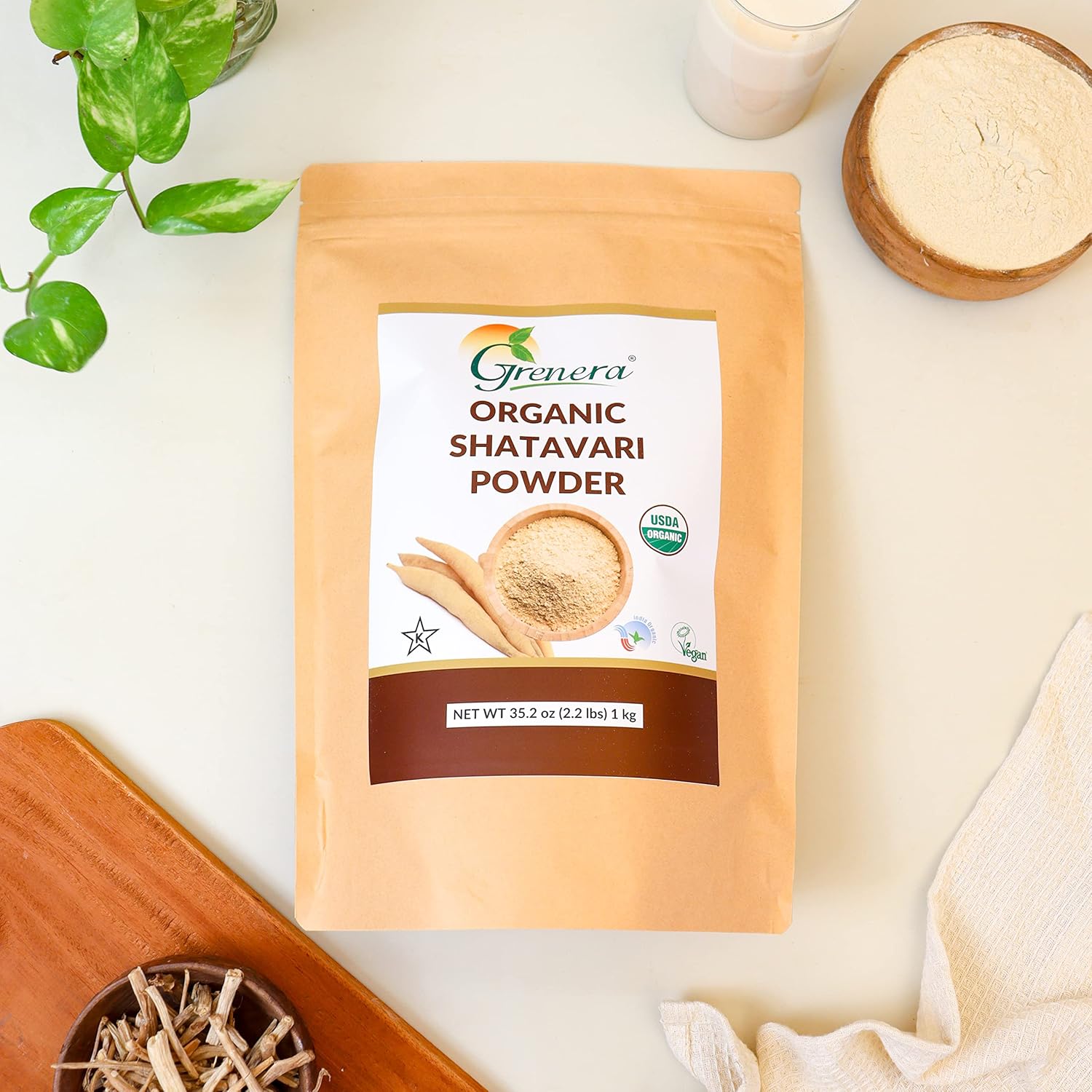 Organic Shatavari Powder 2.2 lbs (1 kg) - USDA Certified Rejuvenate Herb from Grenera