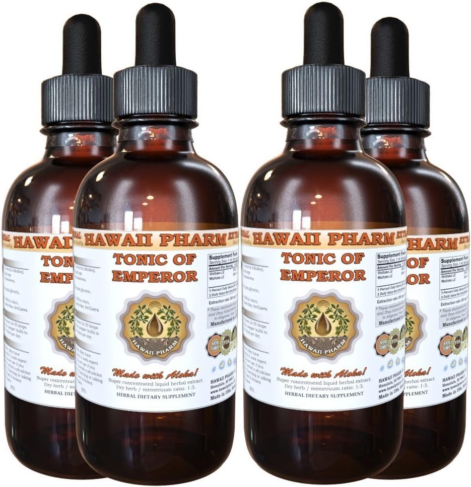 Organic Shiitake, Maitake, Cordiceps, Reishi Liquid Extract Tincture - Herbal Supplement - Made in USA - Hawaii Pharm - 4x4 fl.oz