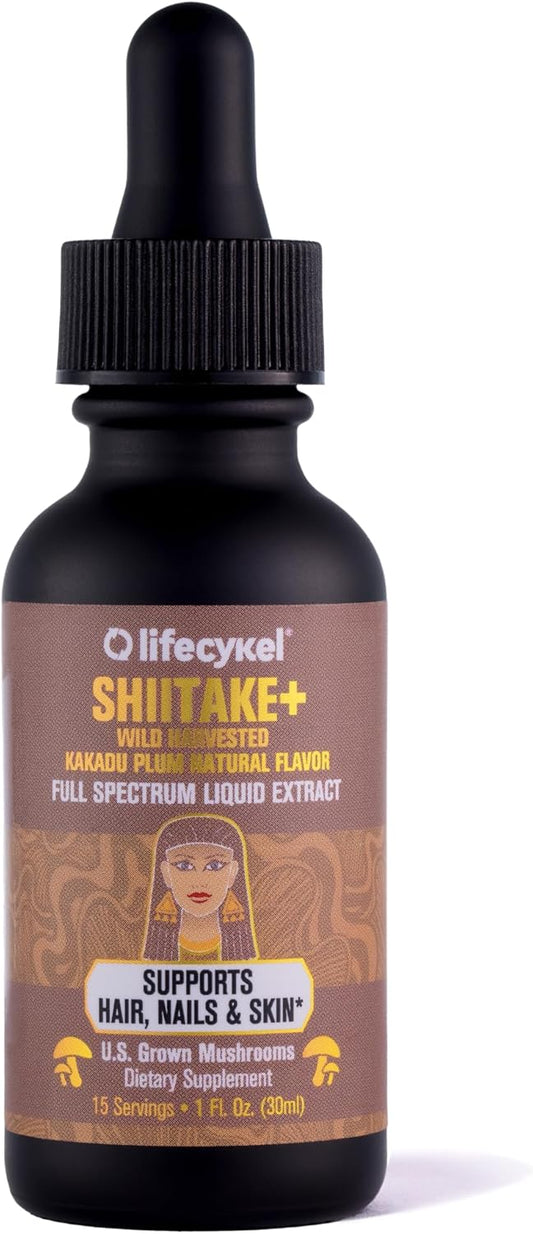 Organic Shiitake Mushroom Extract with Kakadu Plum for Hair, Skin, Nail Support - Anti Aging, Immune Boost - Vitamin C - Made in USA - 2 Fl oz