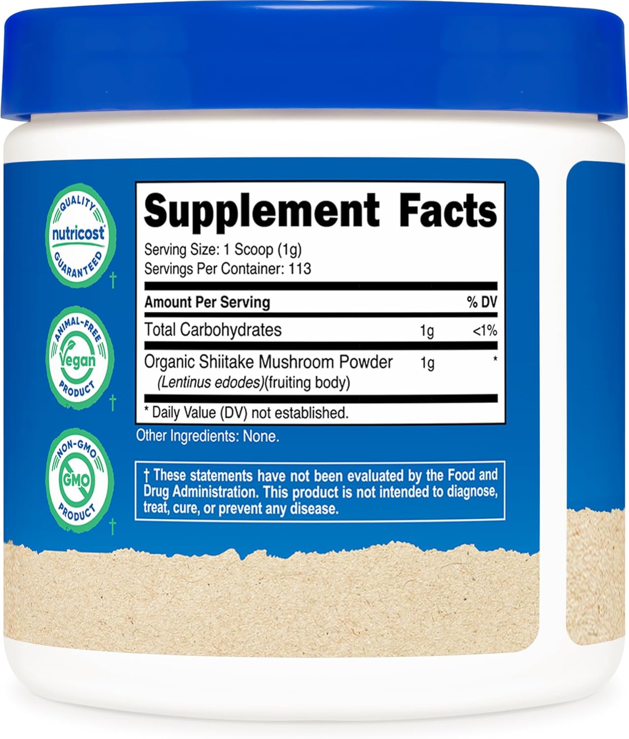 Organic Shiitake Mushroom Powder - 4 oz, Gluten-Free, Non-GMO by Nutricost