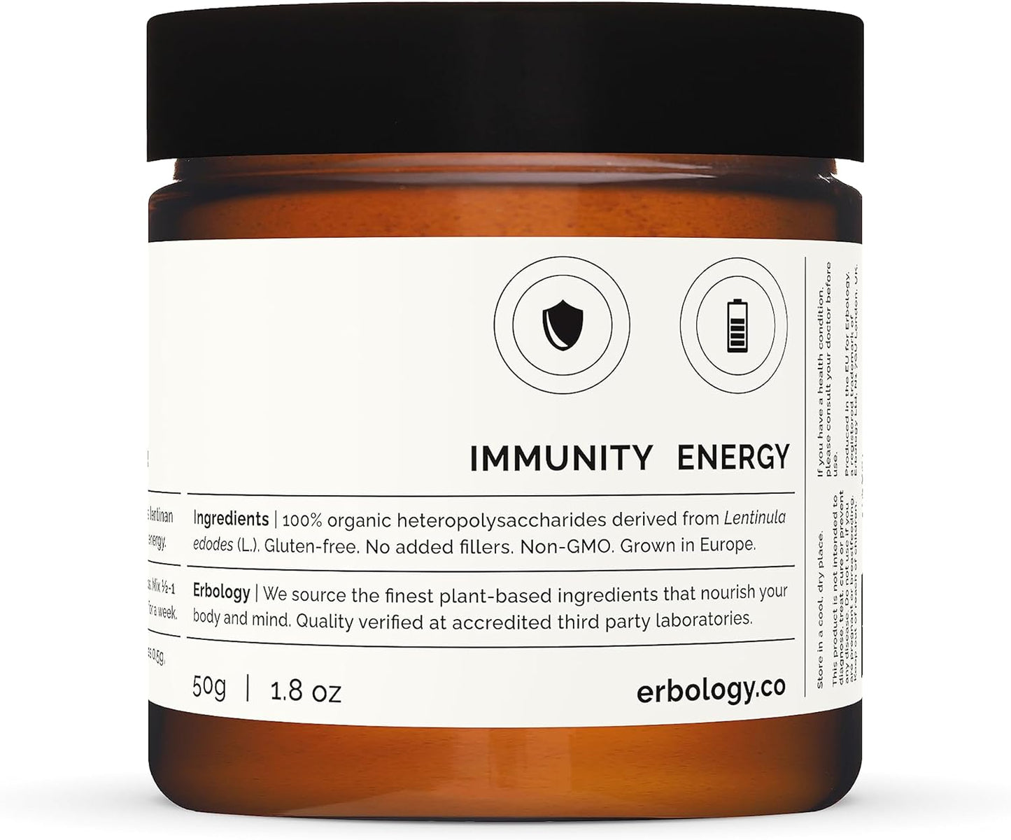 Organic Shiitake Mushroom Powder: Immunity & Energy Boost - 50 Servings - 11% Beta-glucans - Lentinula edodes - Small Batch - Vegan & Non-GMO